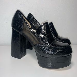 SOLD ON DIFFERENT PLATFORM! Black Platform Loafers with Croc Pattern